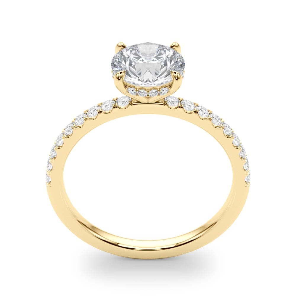 Round Hidden Halo Engagement Ring, style 51160, Top view in yellow gold