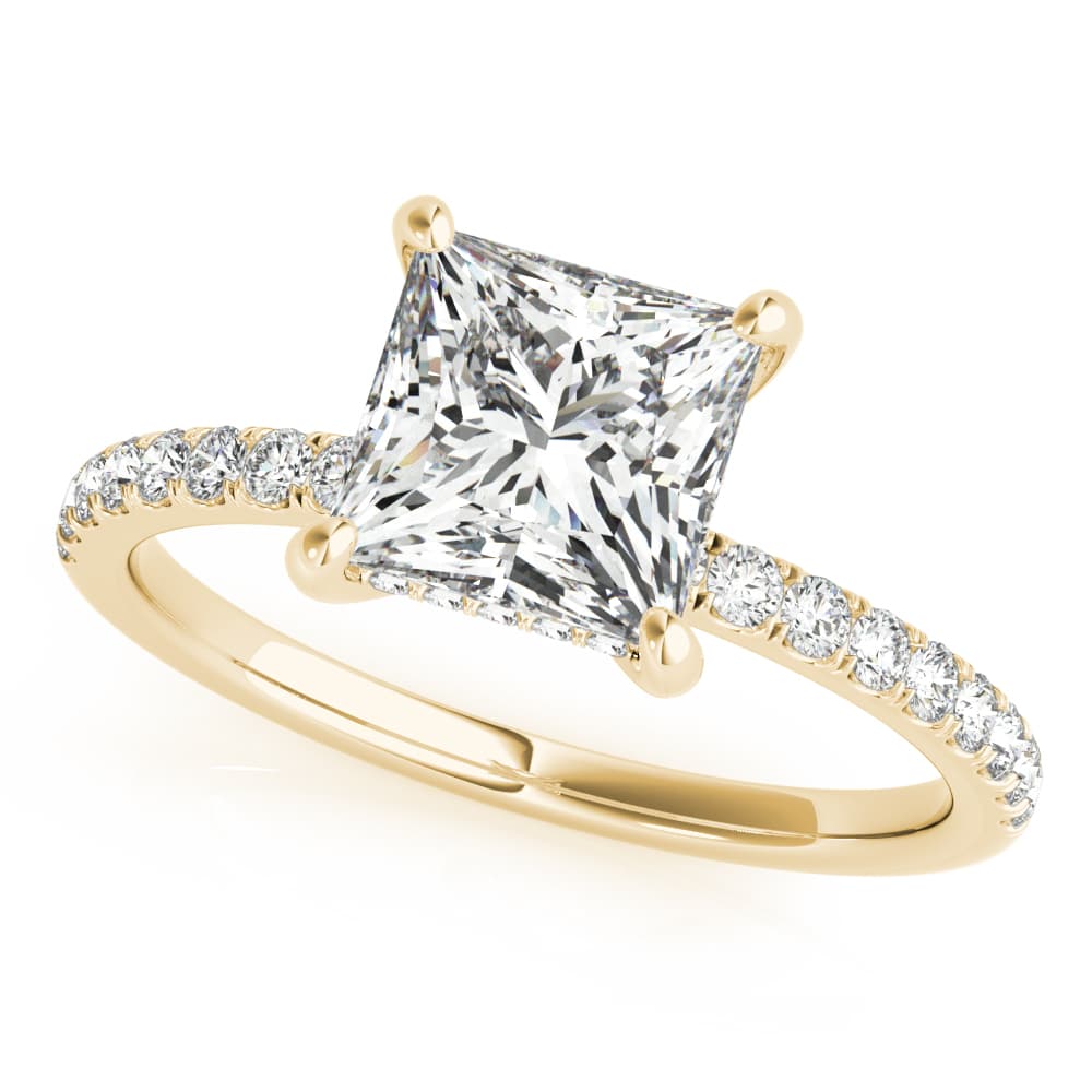 Princess Cut Hidden Halo Engagement Ring, style 51161, Front view in yellow gold