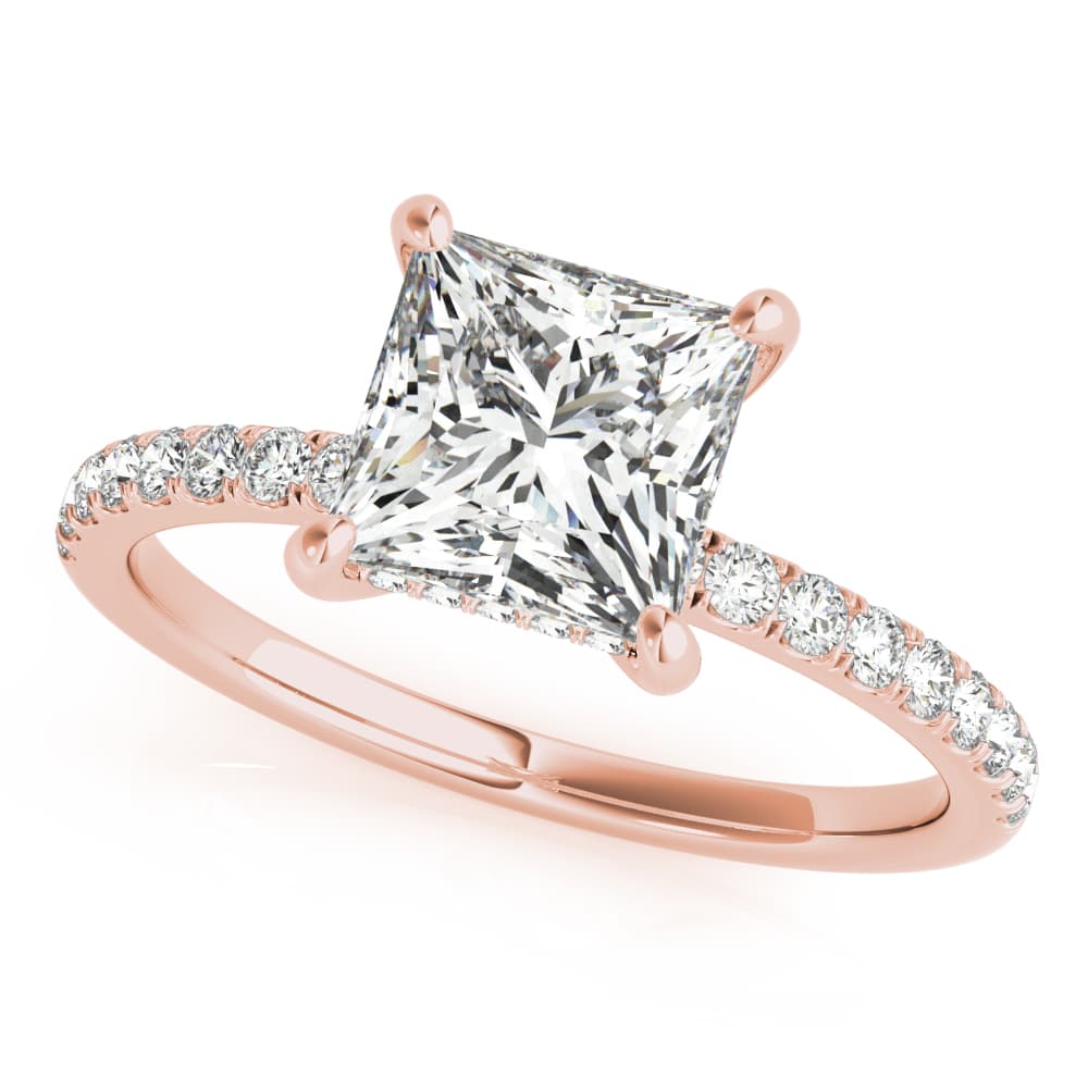 Princess Cut Hidden Halo Engagement Ring, style 51161, Front view in rose gold