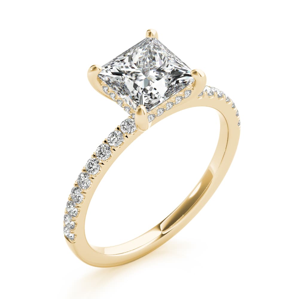 Princess Cut Hidden Halo Engagement Ring, style 51161, Angle view in yellow gold