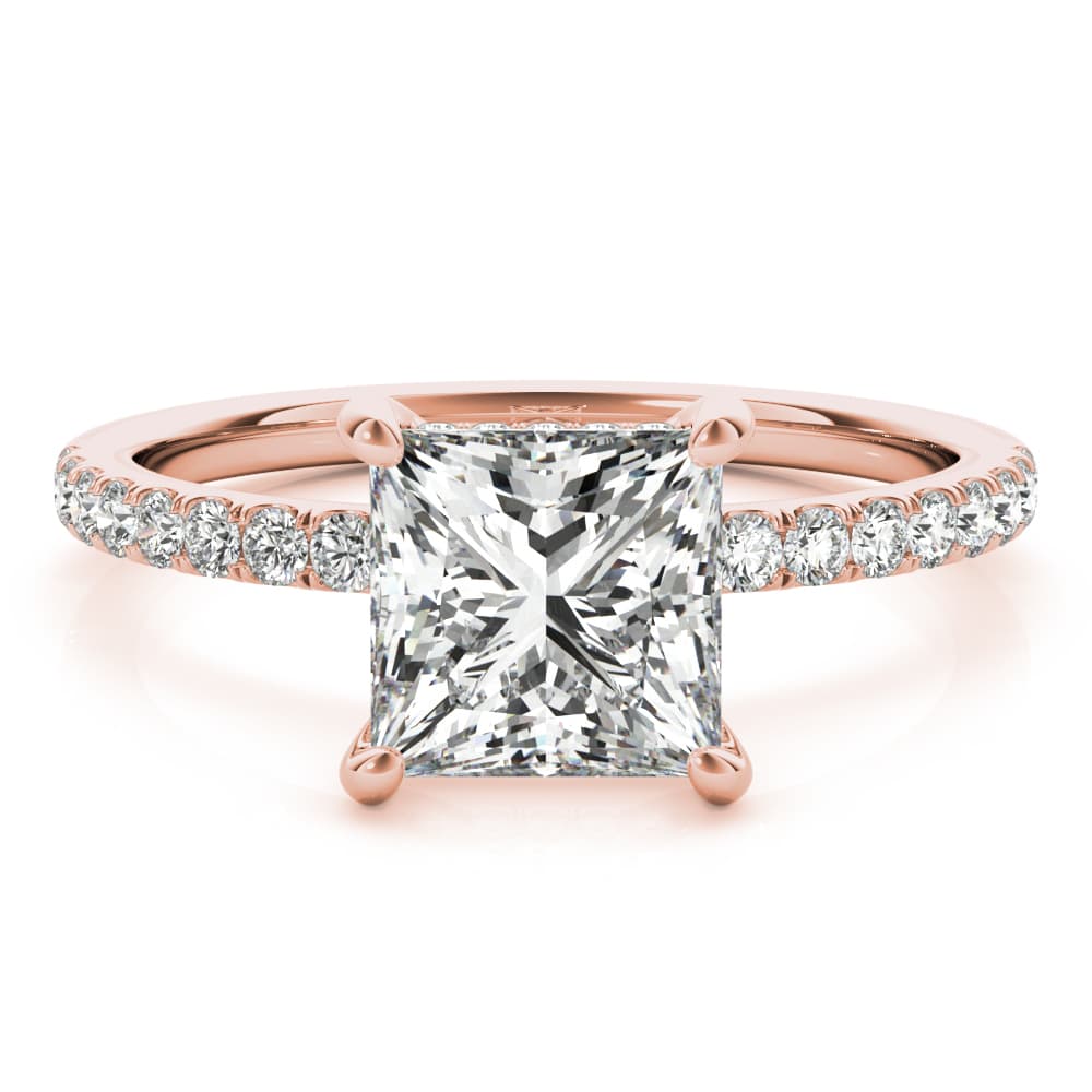 Princess Cut Hidden Halo Engagement Ring, style 51161, On hand view in rose gold