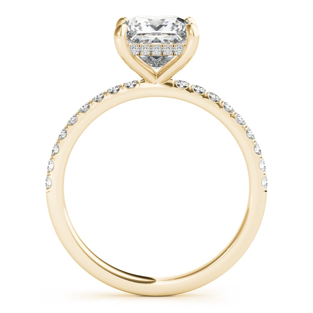 Princess Cut Hidden Halo Engagement Ring, style 51161, Side view in yellow gold
