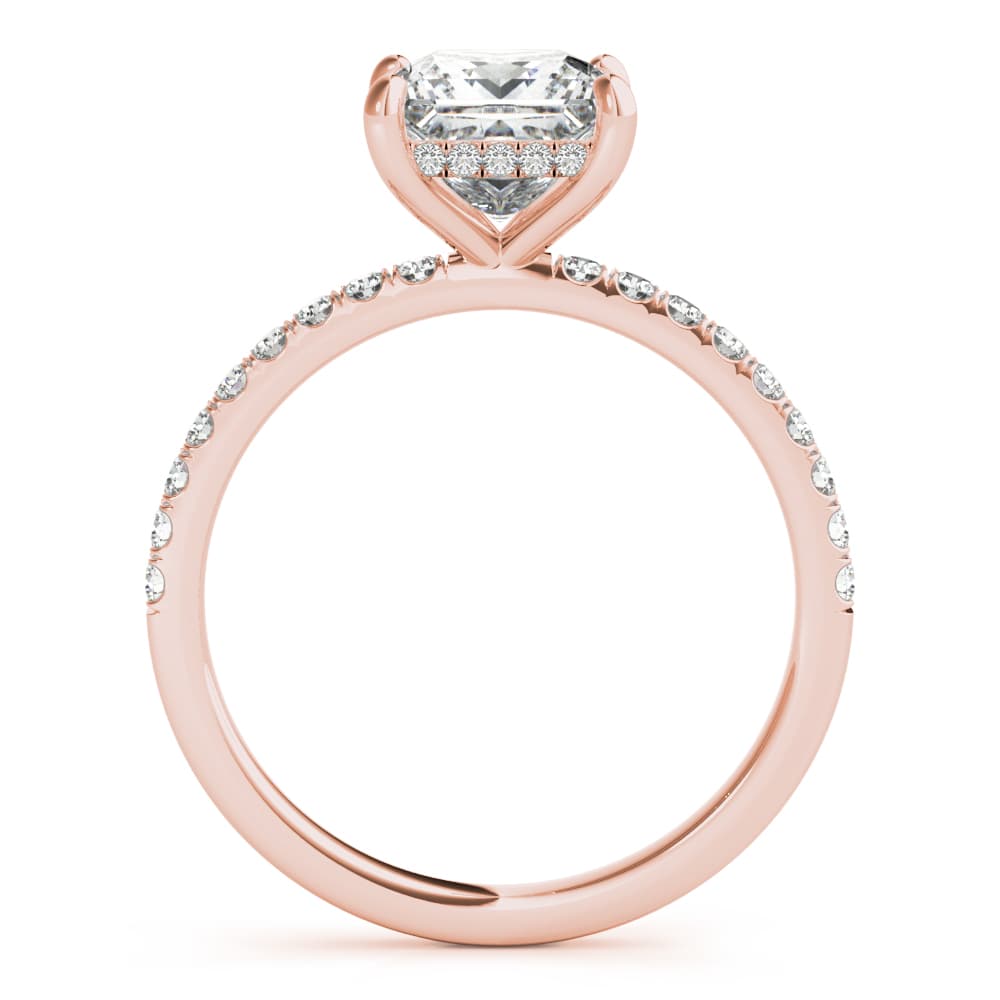 Princess Cut Hidden Halo Engagement Ring, style 51161, Side view in rose gold