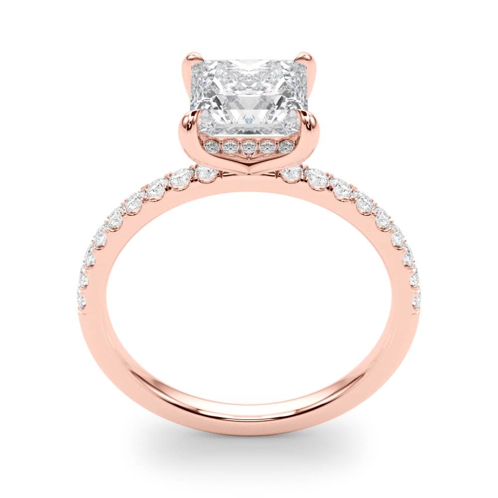 Princess Cut Hidden Halo Engagement Ring, style 51161, Top view in rose gold