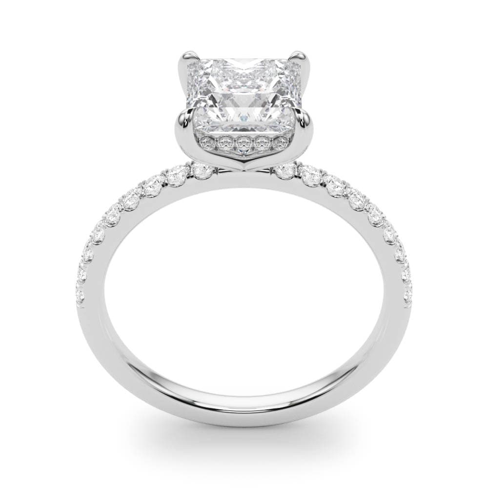 Princess Cut Hidden Halo Engagement Ring, style 51161, Top view in white gold or platinum
