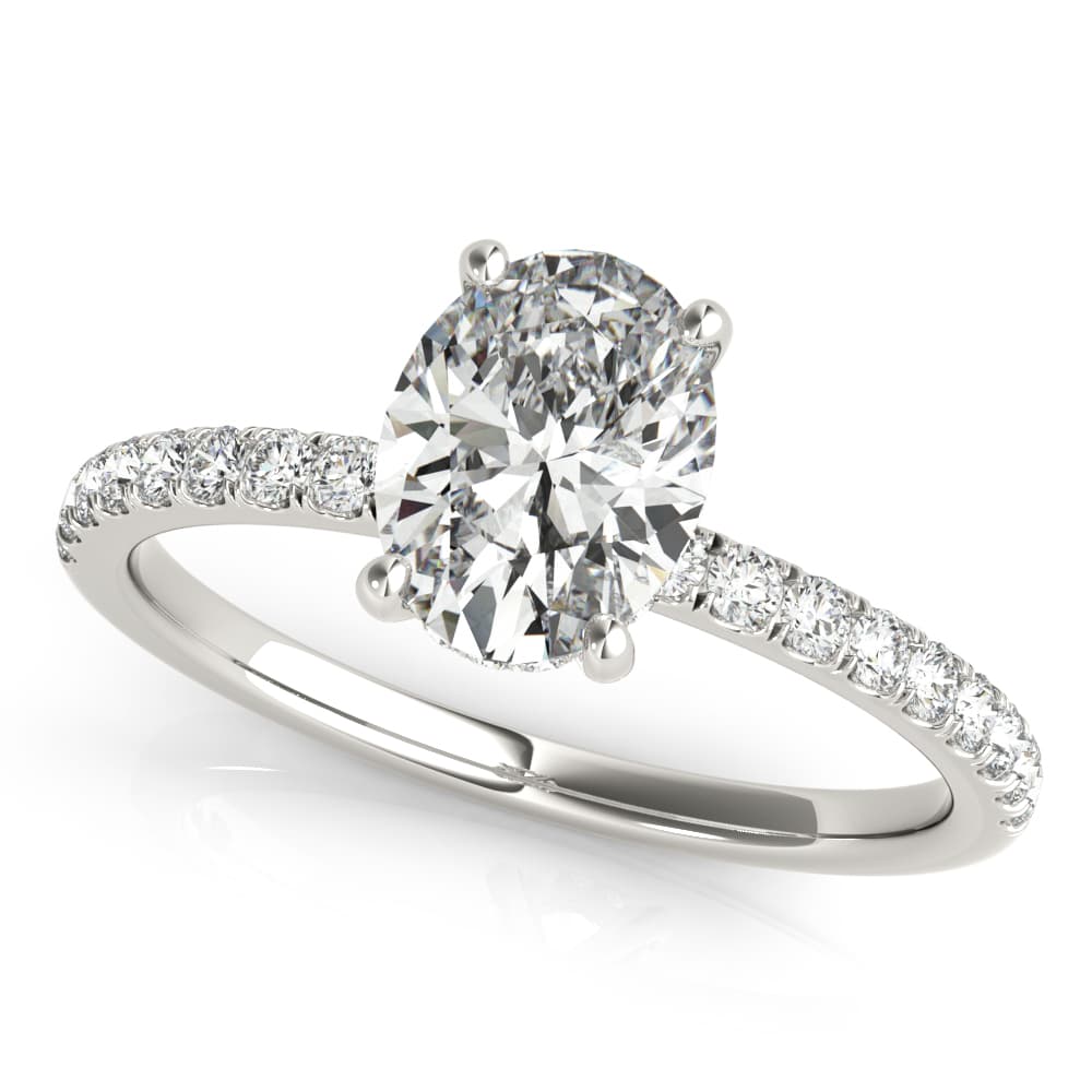 Oval Hidden Halo Engagement Ring, Diamond Band — style 51162 in 10k White Gold