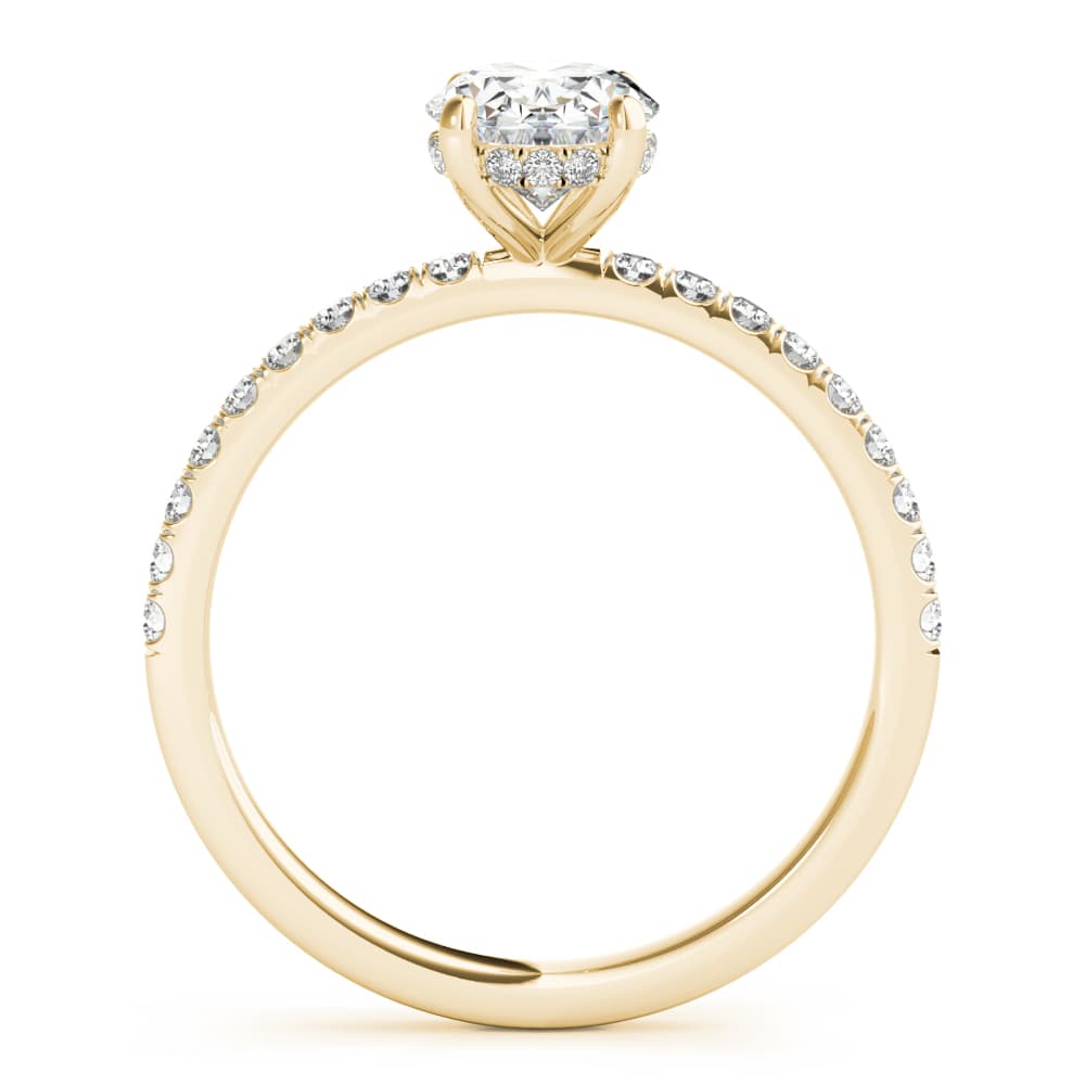 Oval Hidden Halo Engagement Ring, Diamond Band, style 51162, Side view in yellow gold
