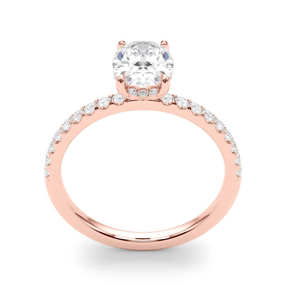 Oval Hidden Halo Engagement Ring, Diamond Band, style 51162, Top view in rose gold