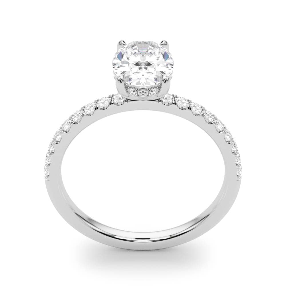 Oval Hidden Halo Engagement Ring, Diamond Band, style 51162, Top view in white gold or platinum