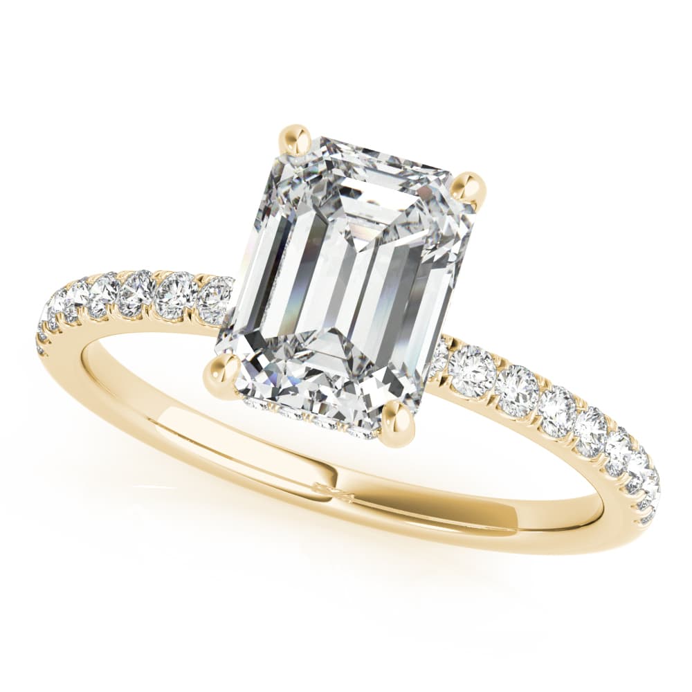 Hidden Halo Emerald Cut Engagement Ring, style 51163, Front view in yellow gold