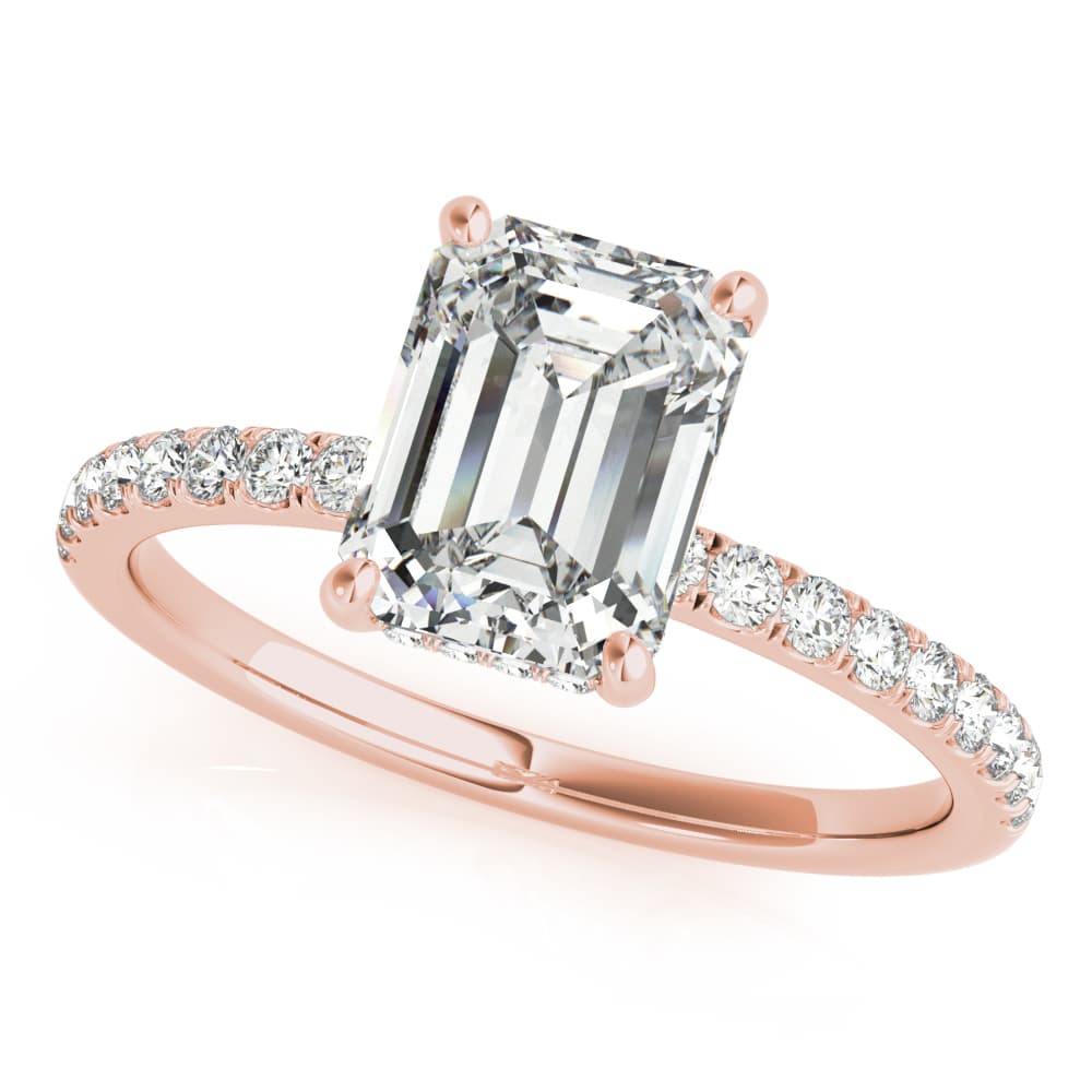 Hidden Halo Emerald Cut Engagement Ring, style 51163, Front view in rose gold