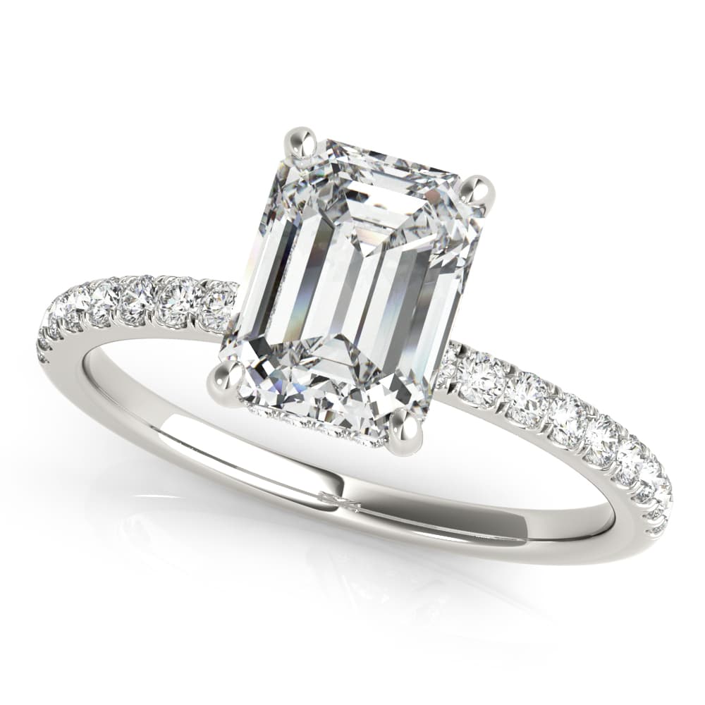 Hidden Halo Emerald Cut Engagement Ring — style 51163 in 10k White Gold