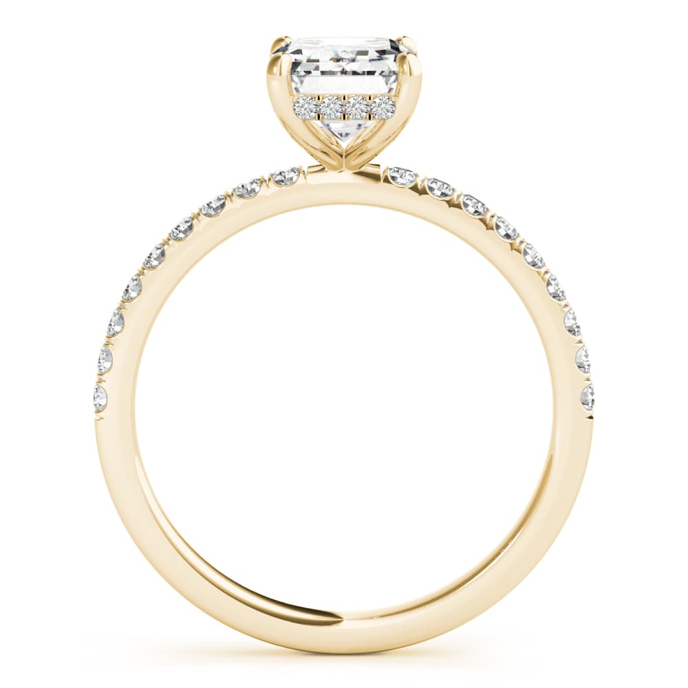 Hidden Halo Emerald Cut Engagement Ring, style 51163, Side view in yellow gold
