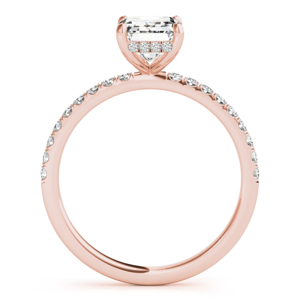 Hidden Halo Emerald Cut Engagement Ring, style 51163, Side view in rose gold