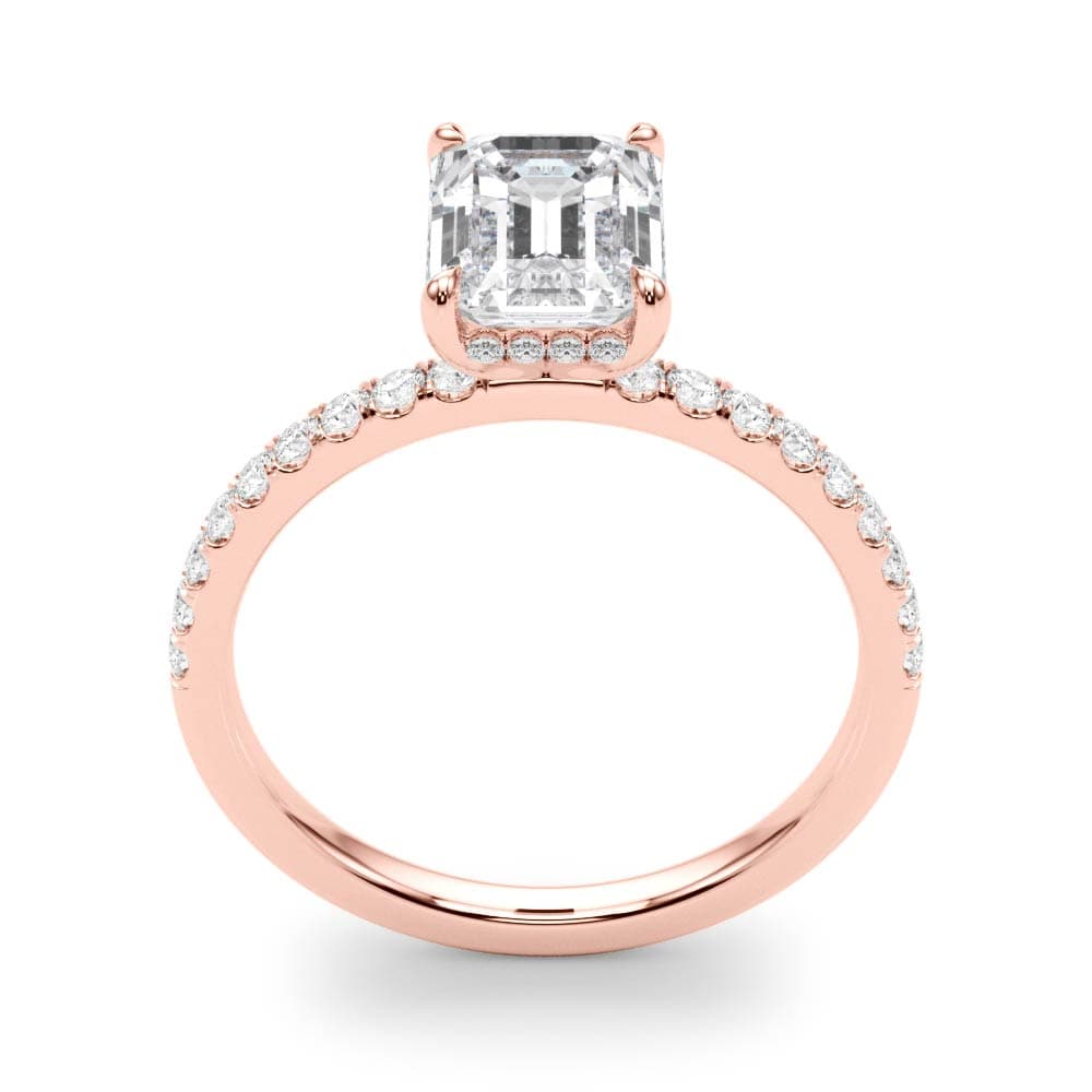 Hidden Halo Emerald Cut Engagement Ring, style 51163, Top view in rose gold