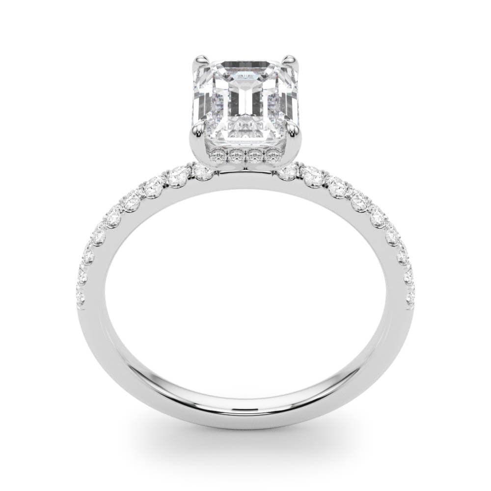 Hidden Halo Emerald Cut Engagement Ring, style 51163, Top view in white gold or platinum