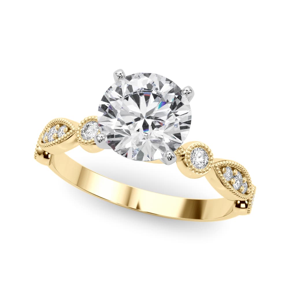 Vintage Inspired Milgrain Engagement Ring, style 51167, Front view in yellow gold