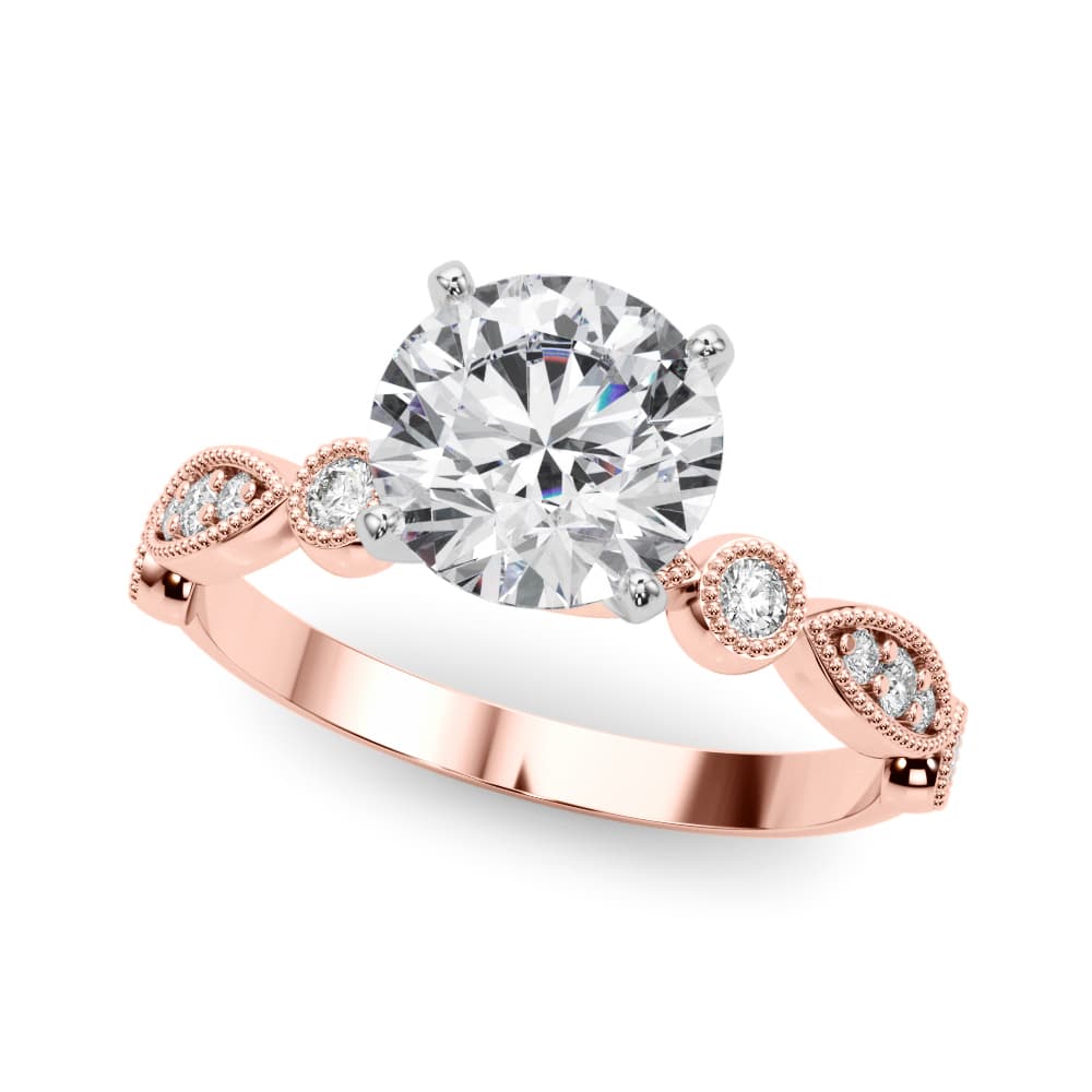 Vintage Inspired Milgrain Engagement Ring, style 51167, Front view in rose gold