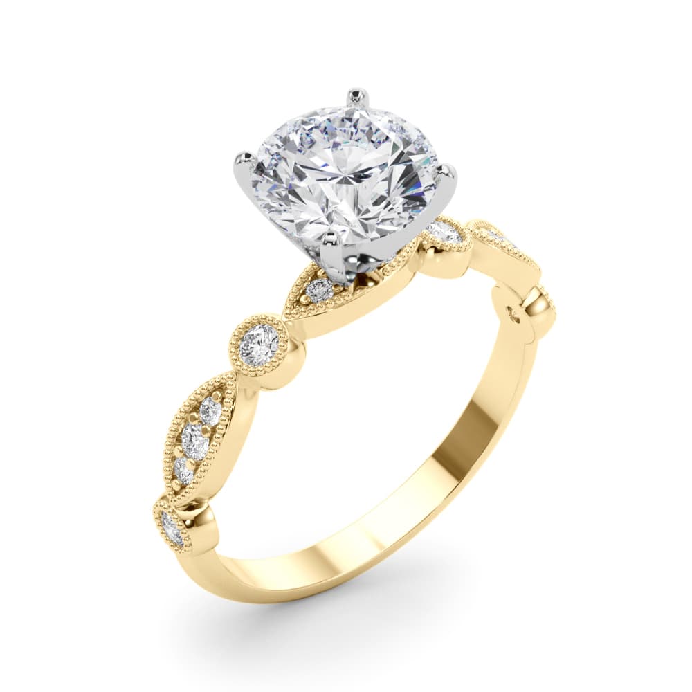 Vintage Inspired Milgrain Engagement Ring, style 51167, Angle view in yellow gold
