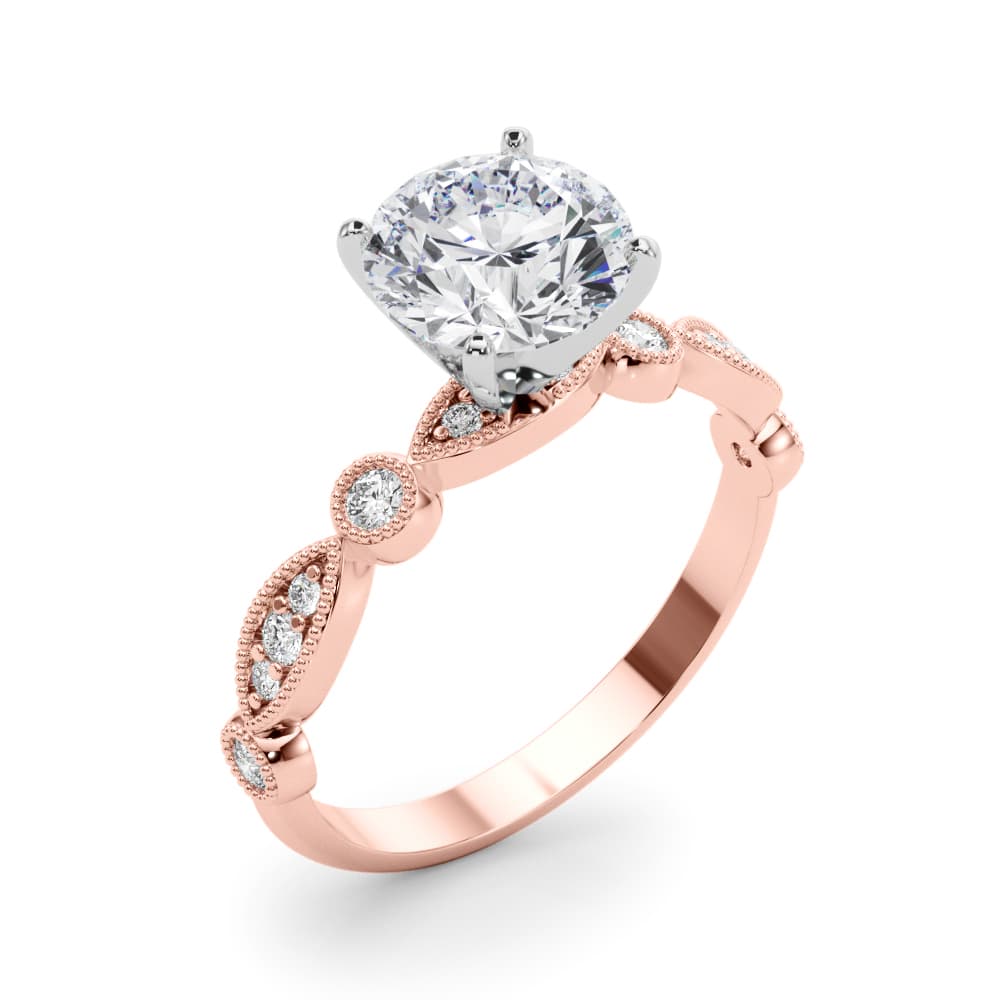 Vintage Inspired Milgrain Engagement Ring, style 51167, Angle view in rose gold