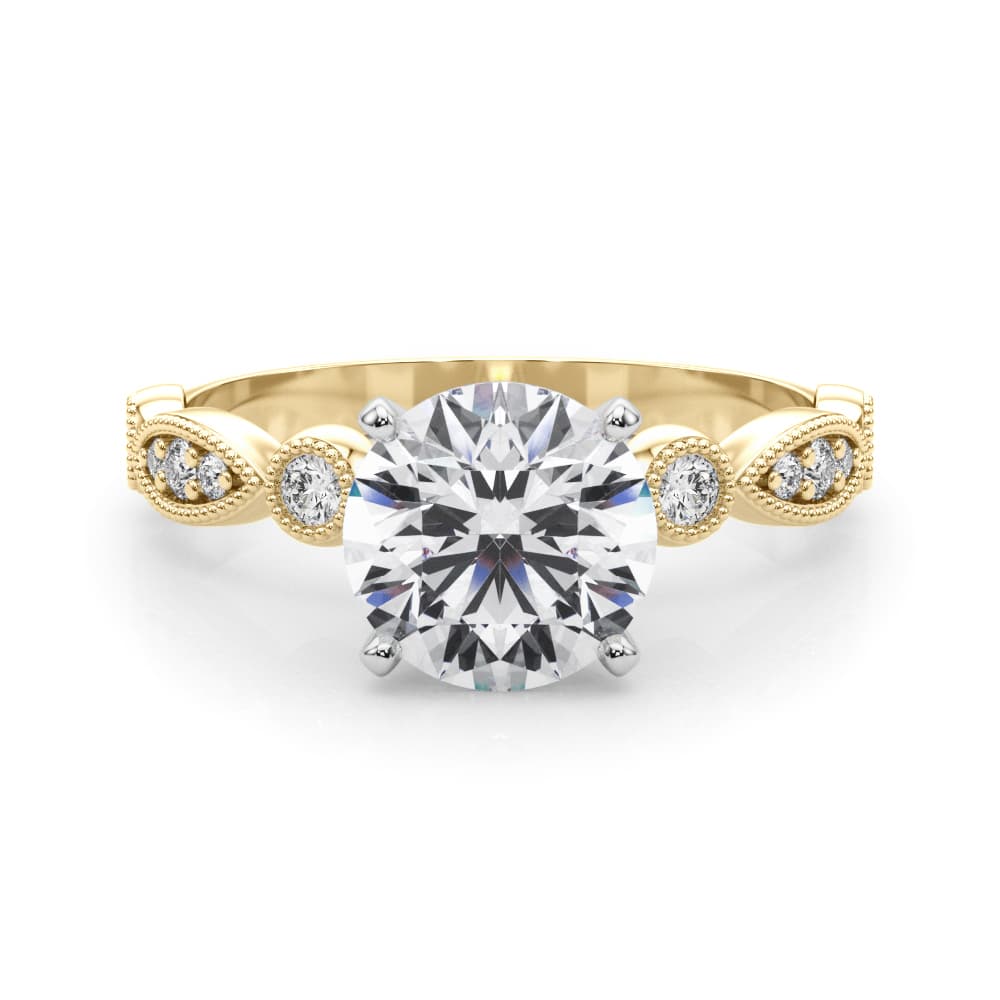 Vintage Inspired Milgrain Engagement Ring, style 51167, On hand view in yellow gold
