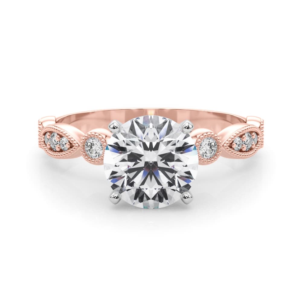 Vintage Inspired Milgrain Engagement Ring, style 51167, On hand view in rose gold
