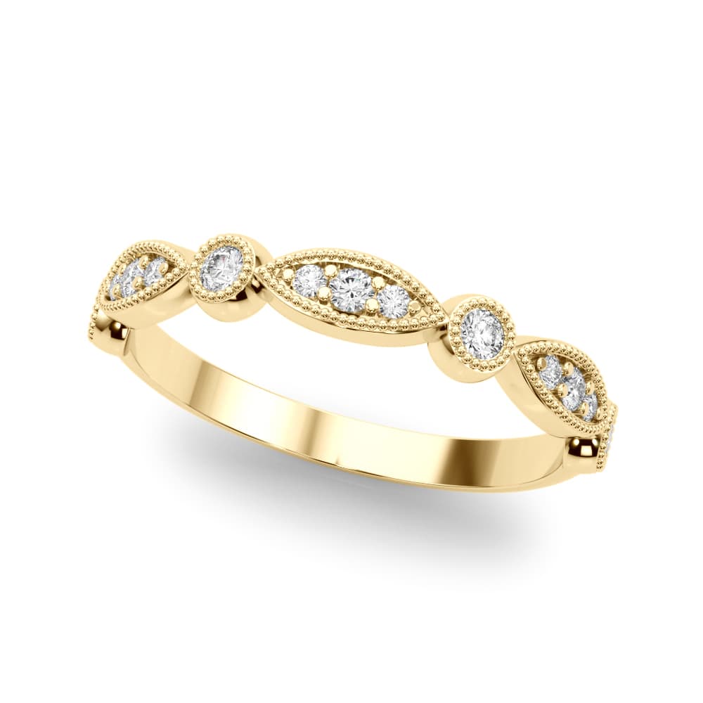 Vintage Inspired Milgrain Wedding Band (0.2 ct. tw.), Front view in yellow gold