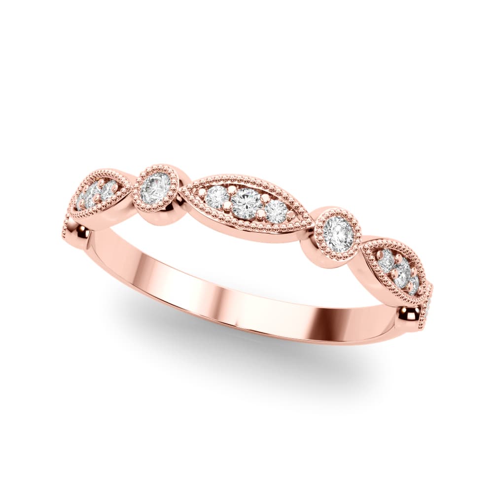 Vintage Inspired Milgrain Wedding Band (0.2 ct. tw.), Front view in rose gold