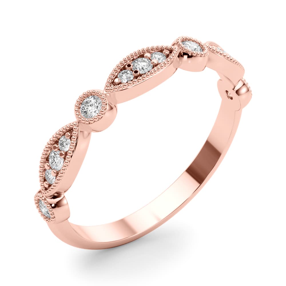Vintage Inspired Milgrain Wedding Band (0.2 ct. tw.), Angle view in rose gold
