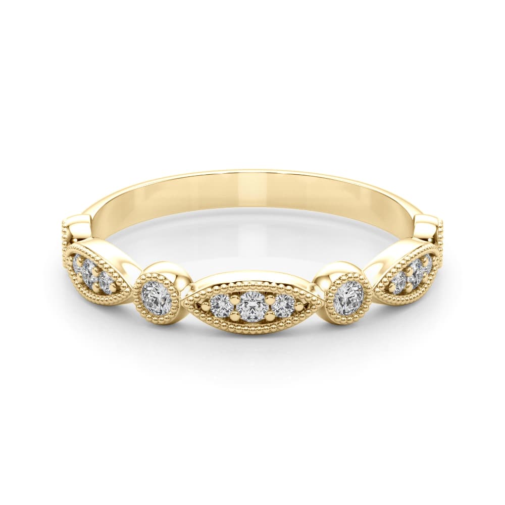 Vintage Inspired Milgrain Wedding Band (0.2 ct. tw.), On hand view in yellow gold