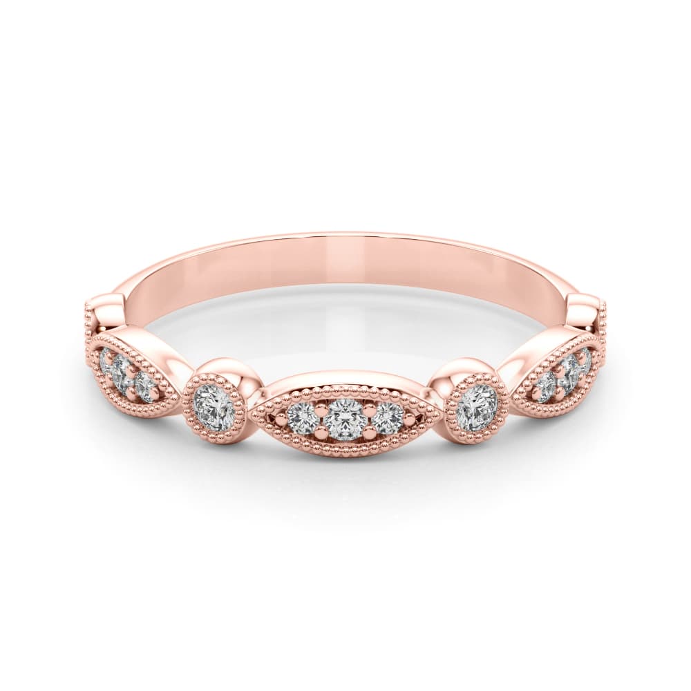 Vintage Inspired Milgrain Wedding Band (0.2 ct. tw.), On hand view in rose gold