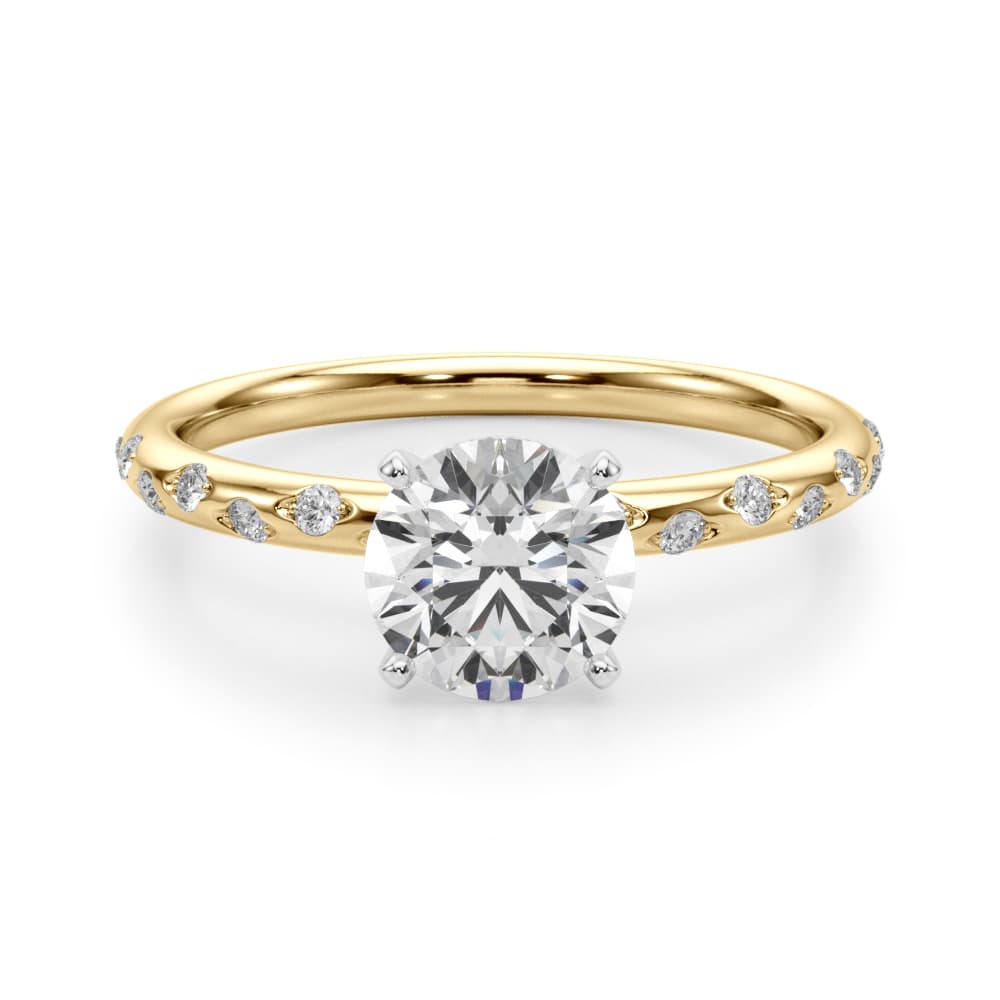Scattered Diamond Engagement Ring, style 51168, Top view in yellow gold