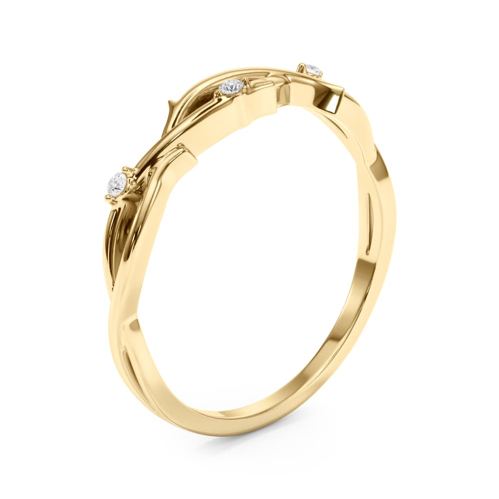 Nature Inspired Twisting Wedding Band (0.03 ct. tw.), Angle view in yellow gold