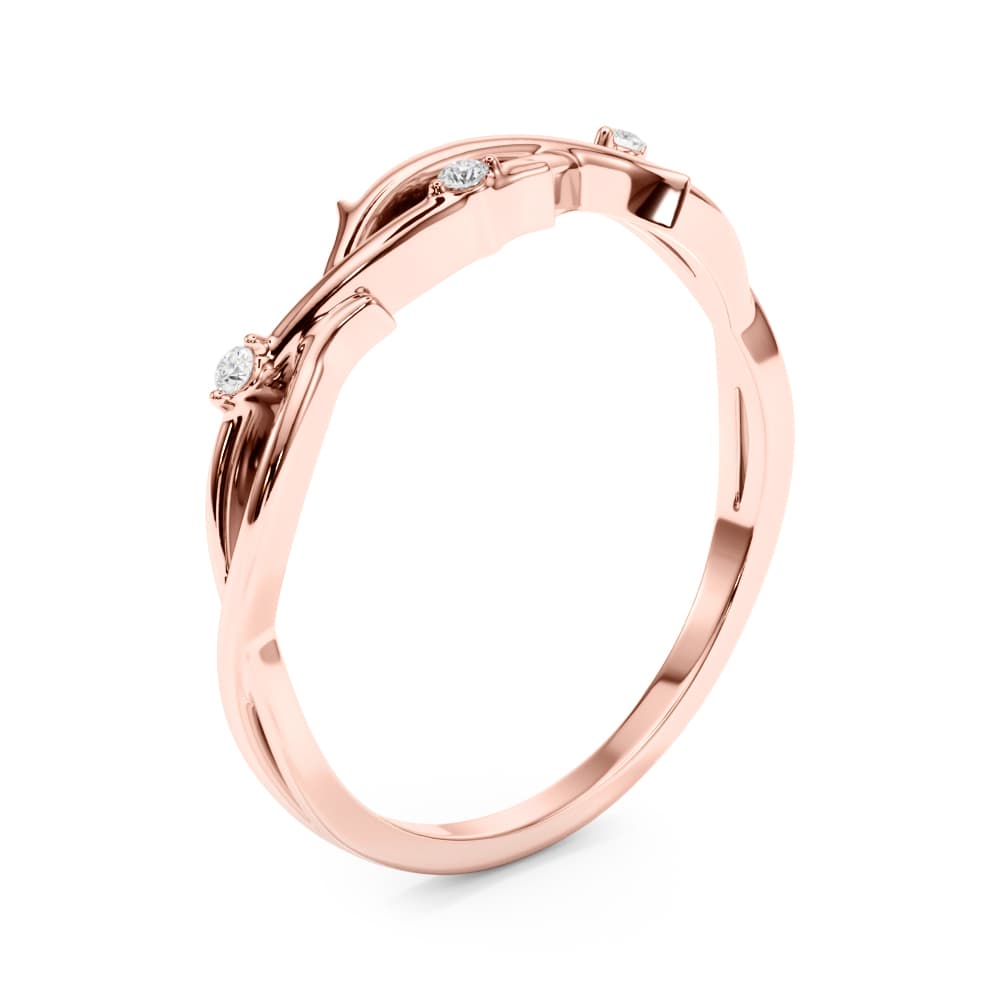 Nature Inspired Twisting Wedding Band (0.03 ct. tw.), Angle view in rose gold