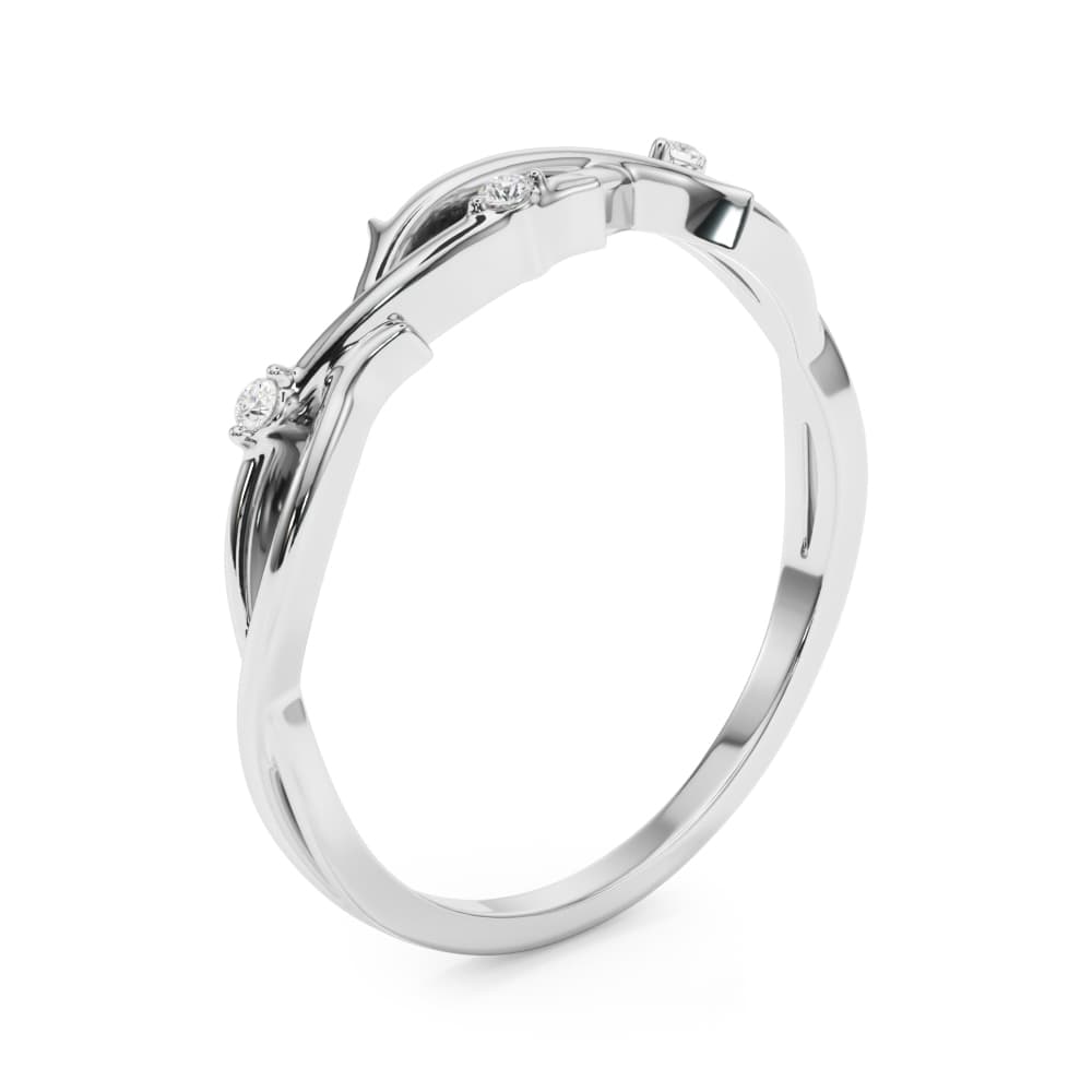 Nature Inspired Twisting Wedding Band (0.03 ct. tw.), Angle view in white gold or platinum