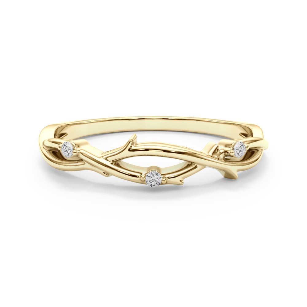 Nature Inspired Twisting Wedding Band (0.03 ct. tw.), On hand view in yellow gold