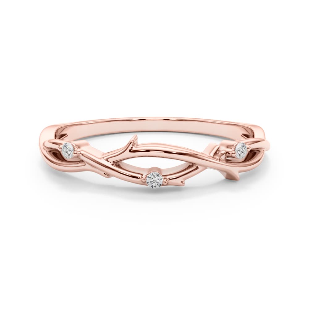 Nature Inspired Twisting Wedding Band (0.03 ct. tw.), On hand view in rose gold