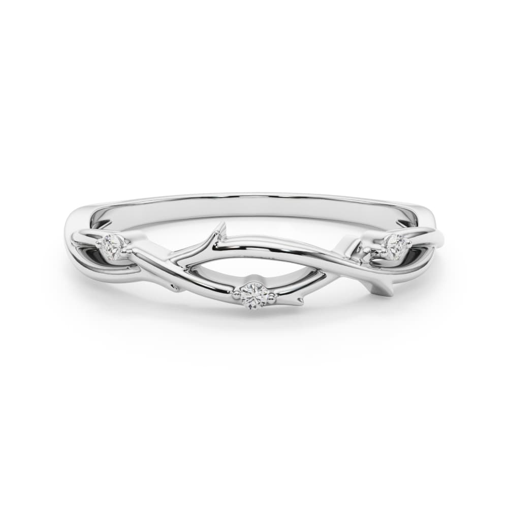 Nature Inspired Twisting Wedding Band (0.03 ct. tw.), On hand view in white gold or platinum