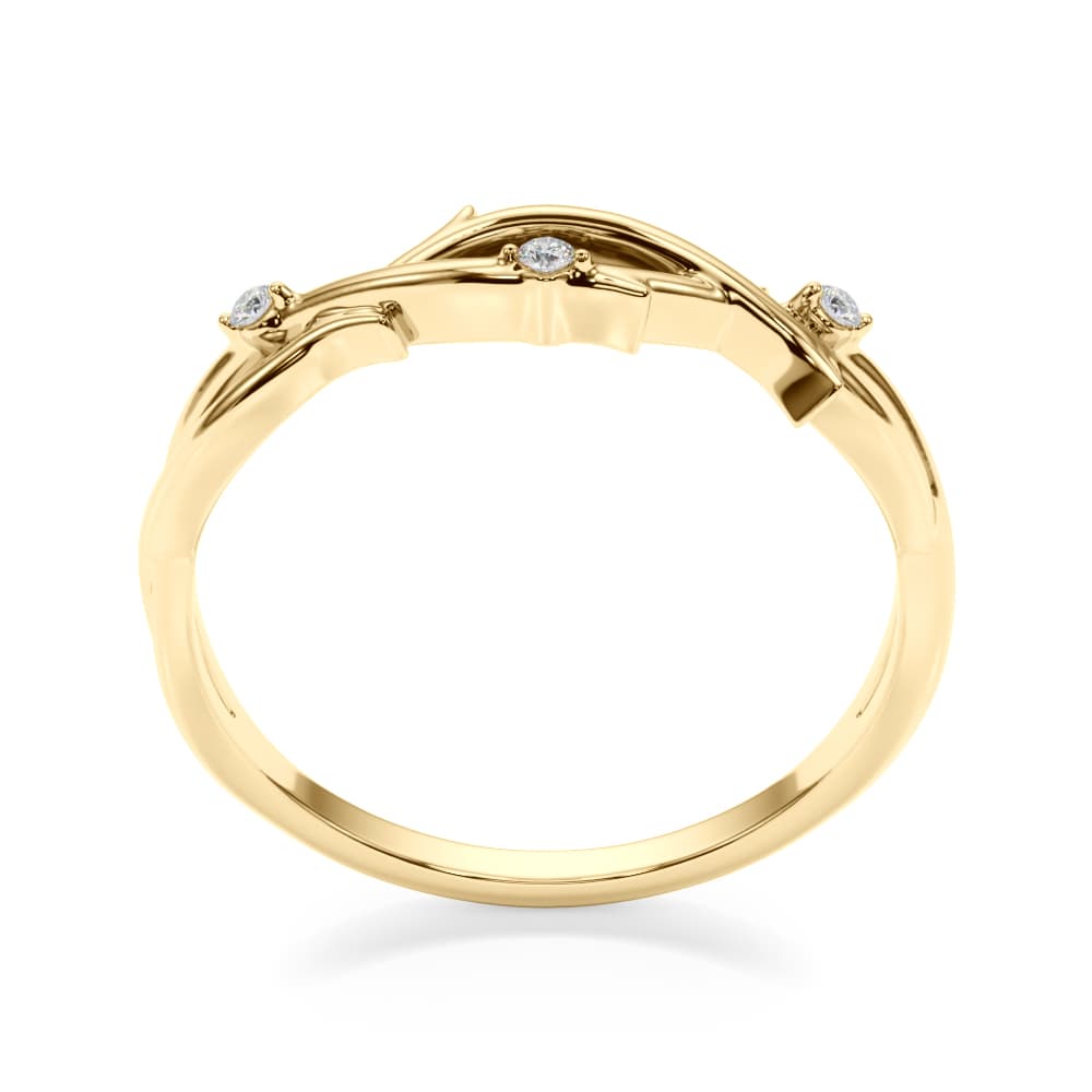 Nature Inspired Twisting Wedding Band (0.03 ct. tw.), Top view in yellow gold