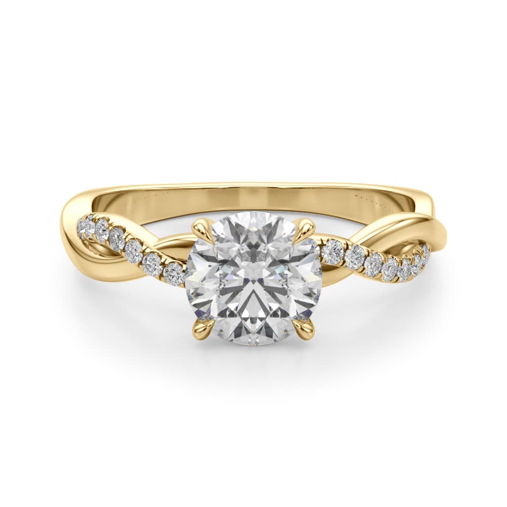 Twisted 4-Prong Round Engagement Ring, style 51170, Angle view in yellow gold