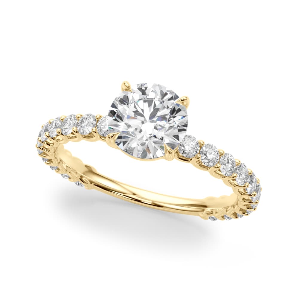 Single Row Shared Prong Trellis Engagement Ring, style 51171, Front view in yellow gold