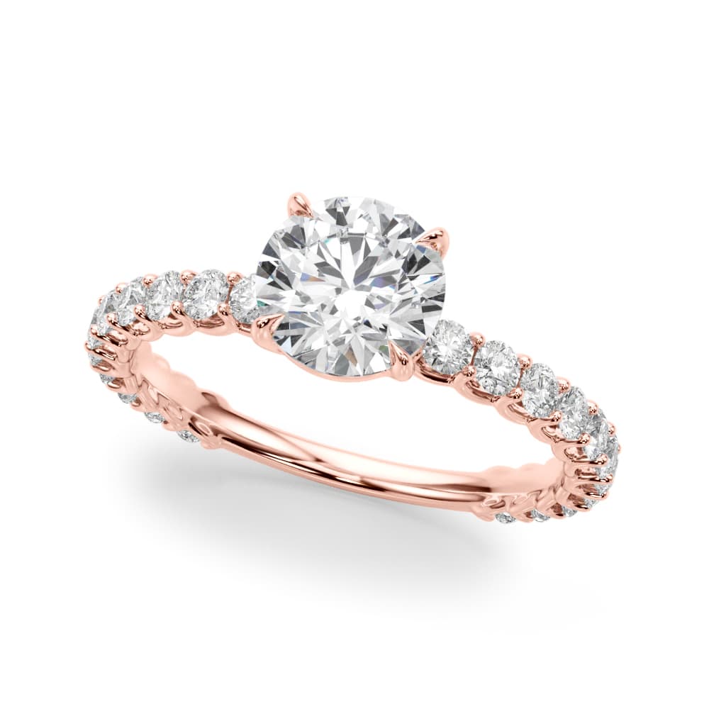 Single Row Shared Prong Trellis Engagement Ring, style 51171, Front view in rose gold