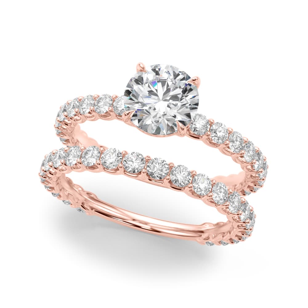 Single Row Shared Prong Trellis Engagement Ring, style 51171, On hand view in rose gold