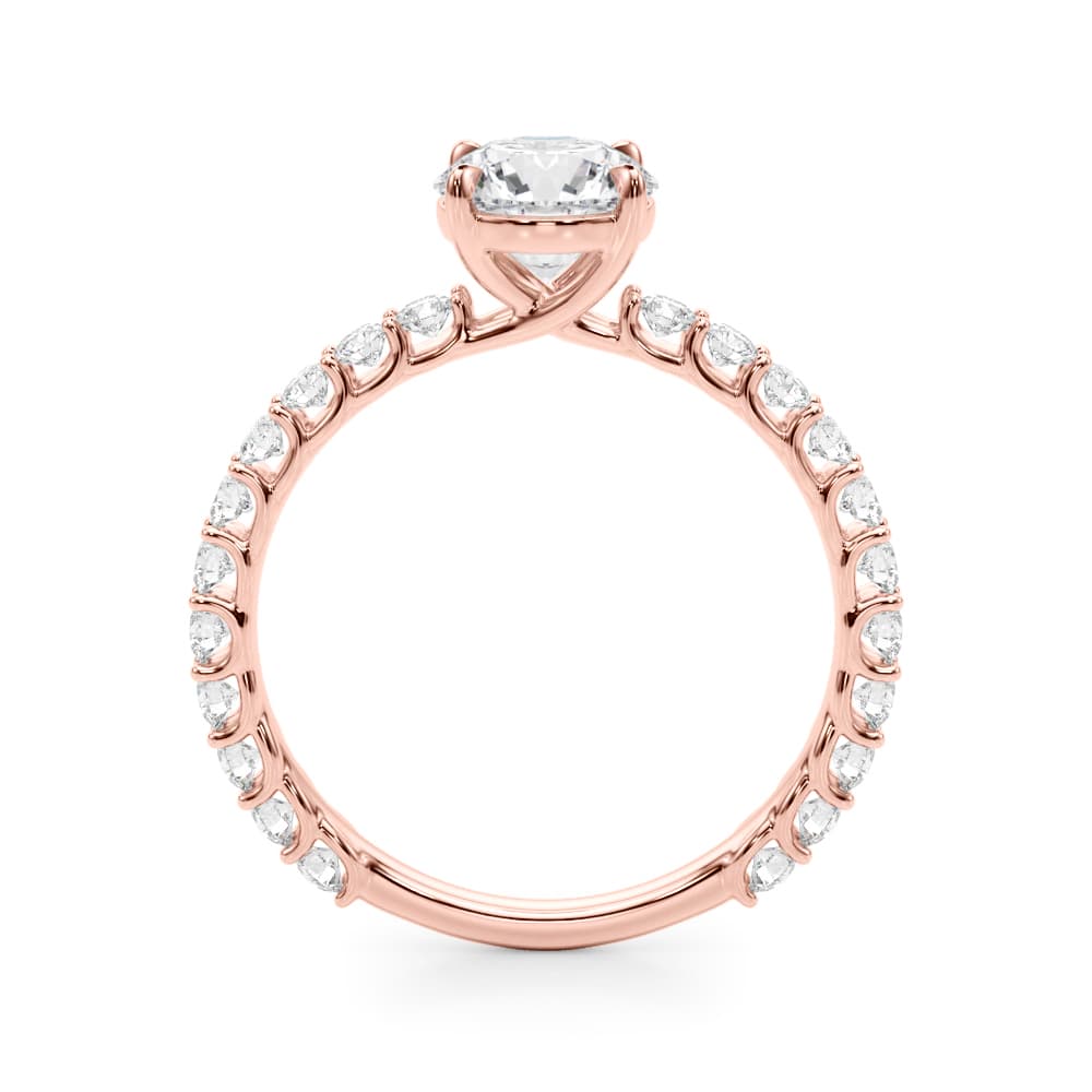 Single Row Shared Prong Trellis Engagement Ring, style 51171, Side view in rose gold