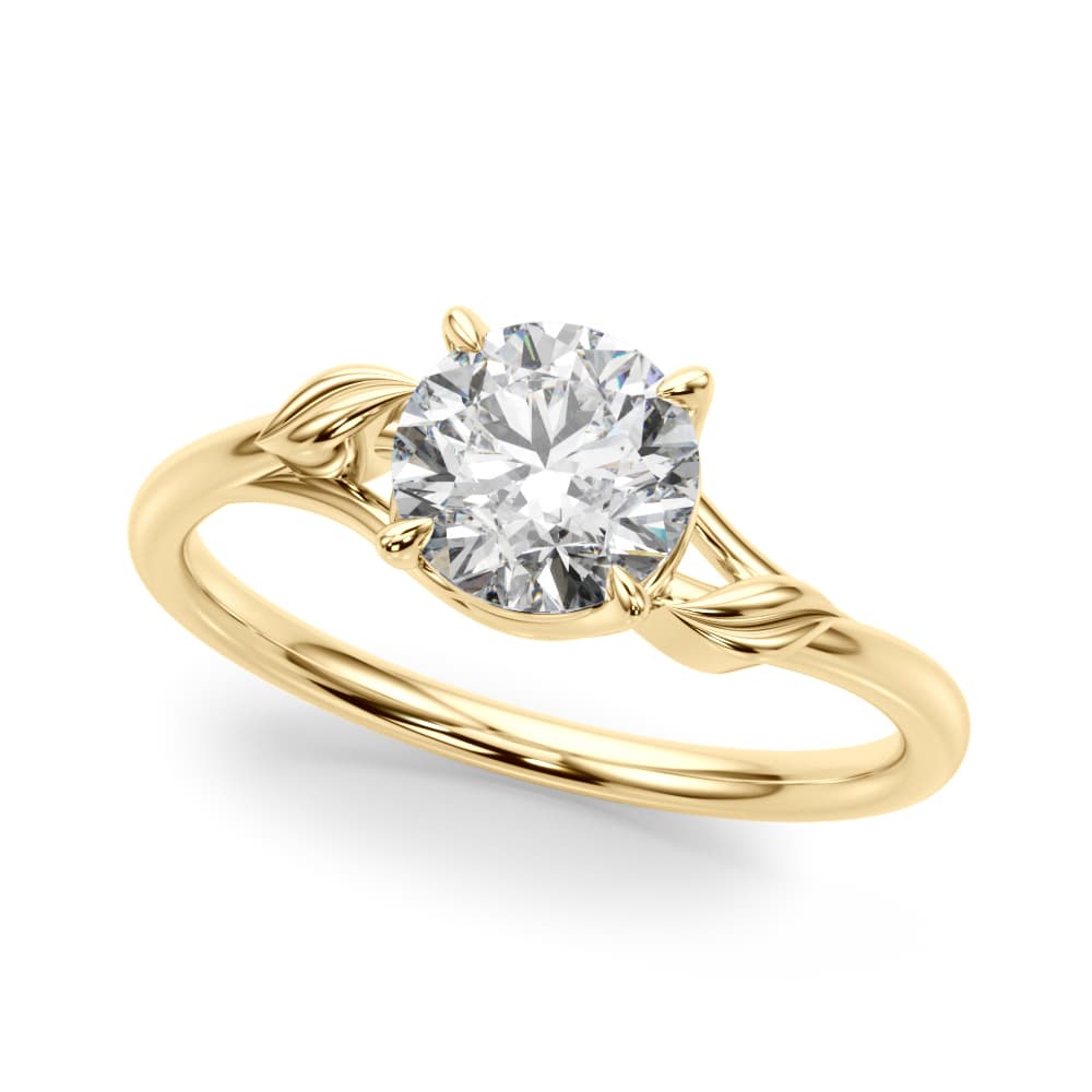 Floral Solitaire Round Engagement Ring, style 51172, Front view in yellow gold