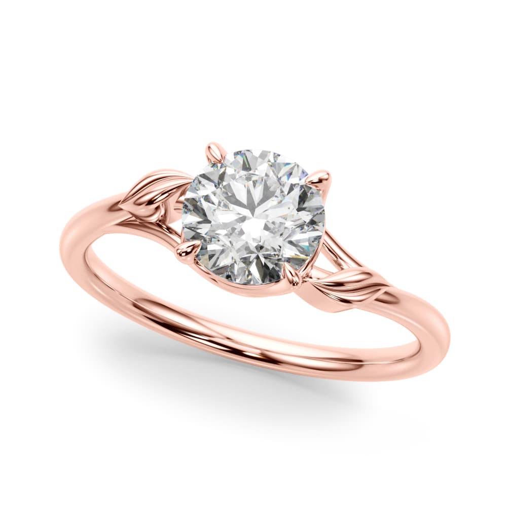 Floral Solitaire Round Engagement Ring, style 51172, Front view in rose gold
