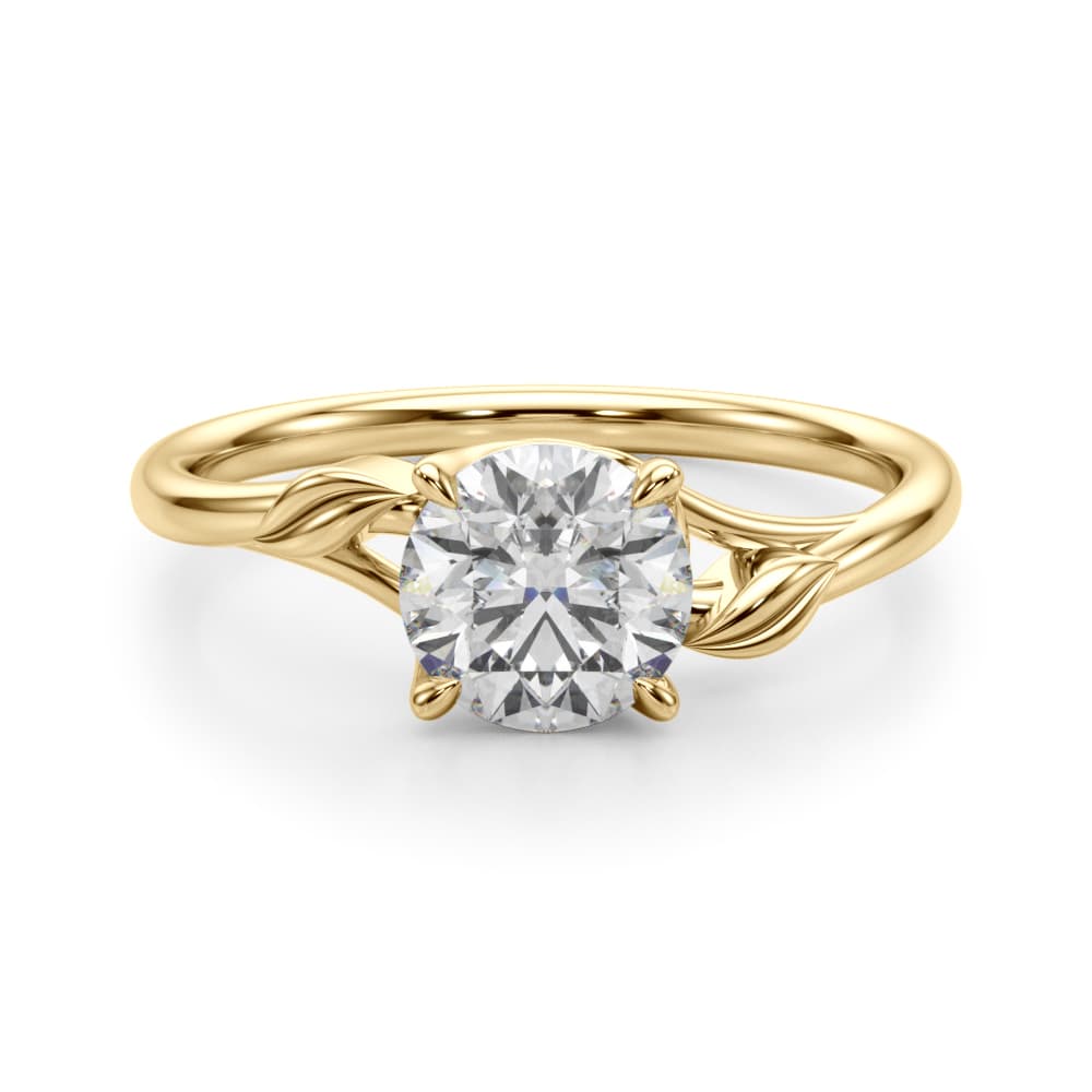 Floral Solitaire Round Engagement Ring, style 51172, Angle view in yellow gold