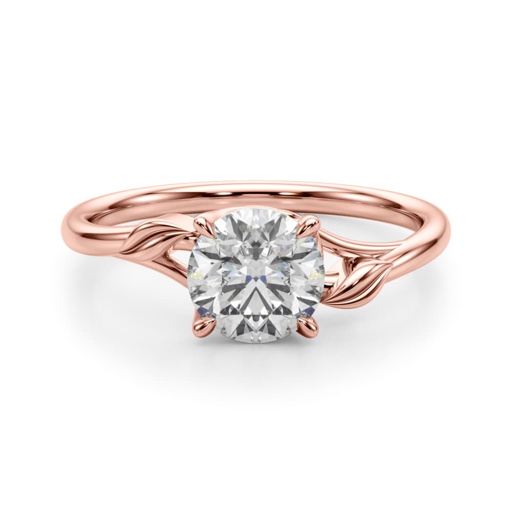 Floral Solitaire Round Engagement Ring, style 51172, Angle view in rose gold