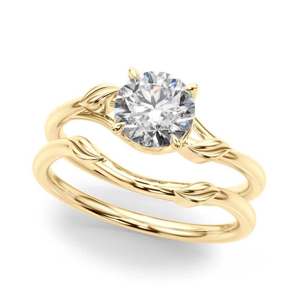 Floral Solitaire Round Engagement Ring, style 51172, On hand view in yellow gold