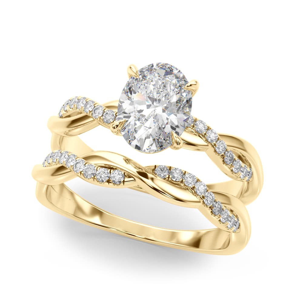 Oval Center Engagement Ring, style 51173, On hand view in yellow gold